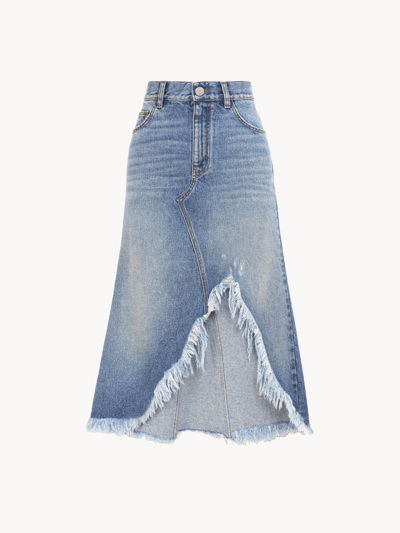 Shop Chloé A-line Midi Skirt Blue Size 10 87% Cotton, 13% Hemp