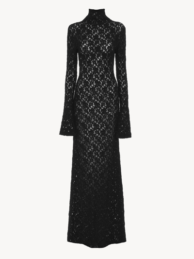 Shop Chloé Robe Longue Ajustée Col Roulé Femme Noir Taille 38 100% Coton In Black