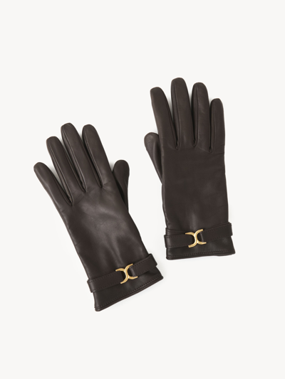 Shop Chloé Marcie Gloves Brown Size S 100% Lambskin