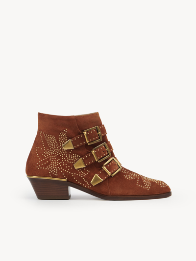 Shop Chloé Susanna Short Boot Brown Size 8 100% Calf-skin Leather