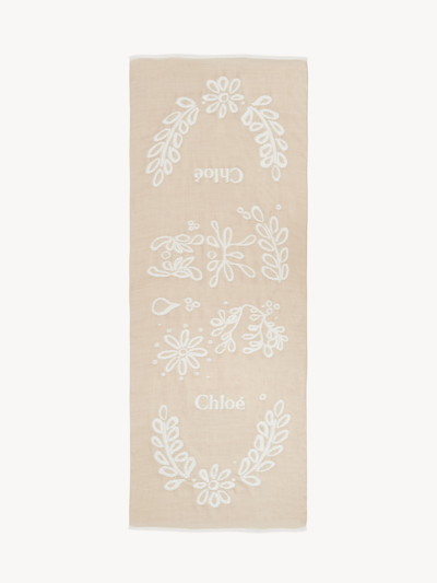 Chloé Étole Rectangulaire En Fil Coupé De Laine Et Soie Femme Beige Taille Onesize 82% Laine, 18% Soie In Beige