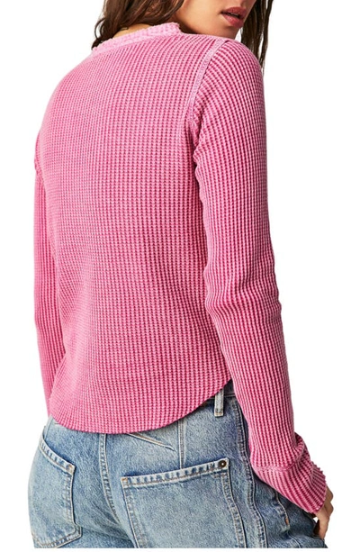 Shop Free People Colt Long Sleeve Waffle Knit Henley In Pink Phenom