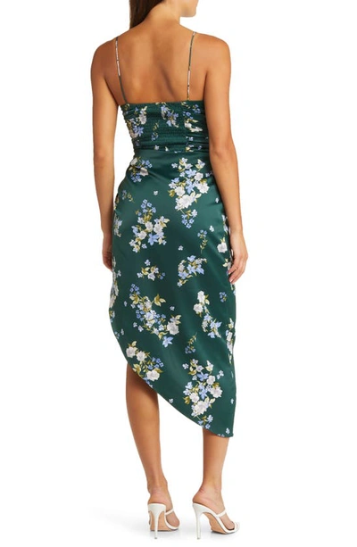 Shop Wayf Ruched Bodice Satin Midi Dress In Hunter Bouquet