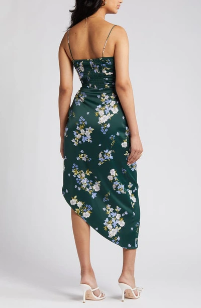 Wayf Ruched Bodice Satin Midi Dress In Hunter Bouquet
