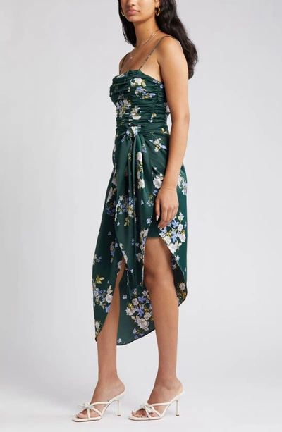Wayf Ruched Bodice Satin Midi Dress In Hunter Bouquet