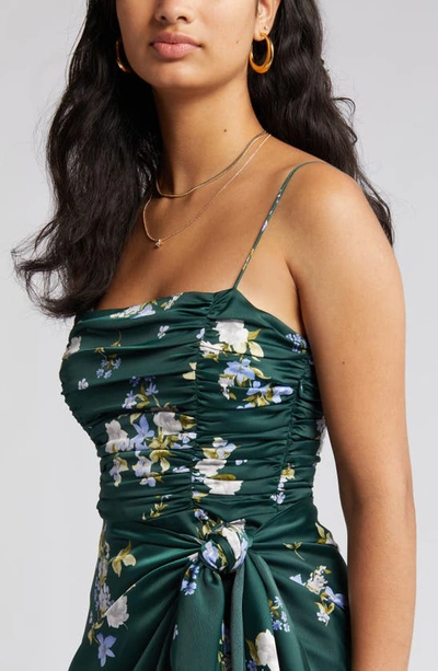 Wayf Ruched Bodice Satin Midi Dress In Hunter Bouquet