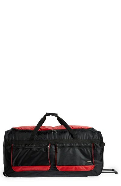 Shop Geoffrey Beene Jumbo 36" Duffle Bag In Black W/ Red