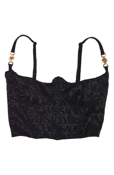 Shop Versace Logomania Medusa Strap Corset Bra Top In Black