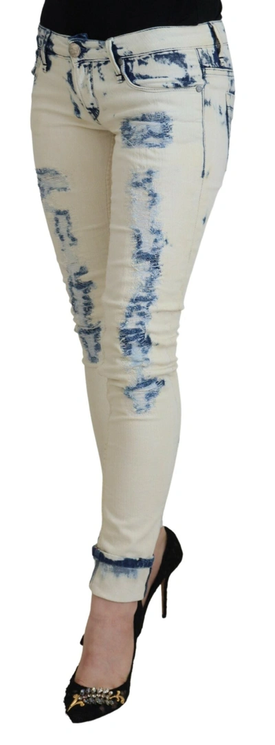 Shop Acht White Blue Cotton Skinny Women Tattered Denim Women's Jeans In Blue And White