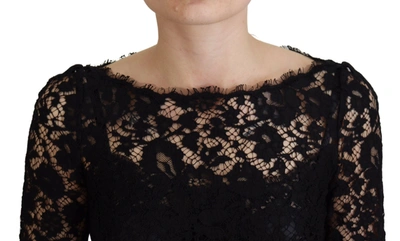 Shop Dolce & Gabbana Black Cotton Lace Trim Long Sleeves Women's Top