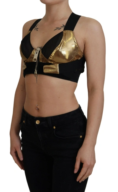 Shop Dolce & Gabbana Black Gold Sleeveless Cropped Bustier Women's Top In Gold Black
