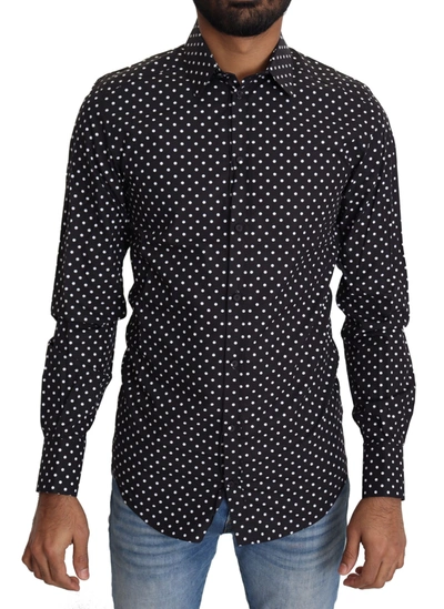 Shop Dolce & Gabbana Elegant Polka Dot Men's Long Sleeve Men's Shirt In Black