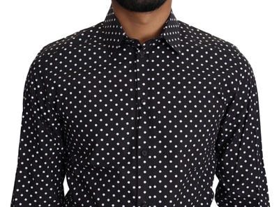 Shop Dolce & Gabbana Elegant Polka Dot Men's Long Sleeve Men's Shirt In Black
