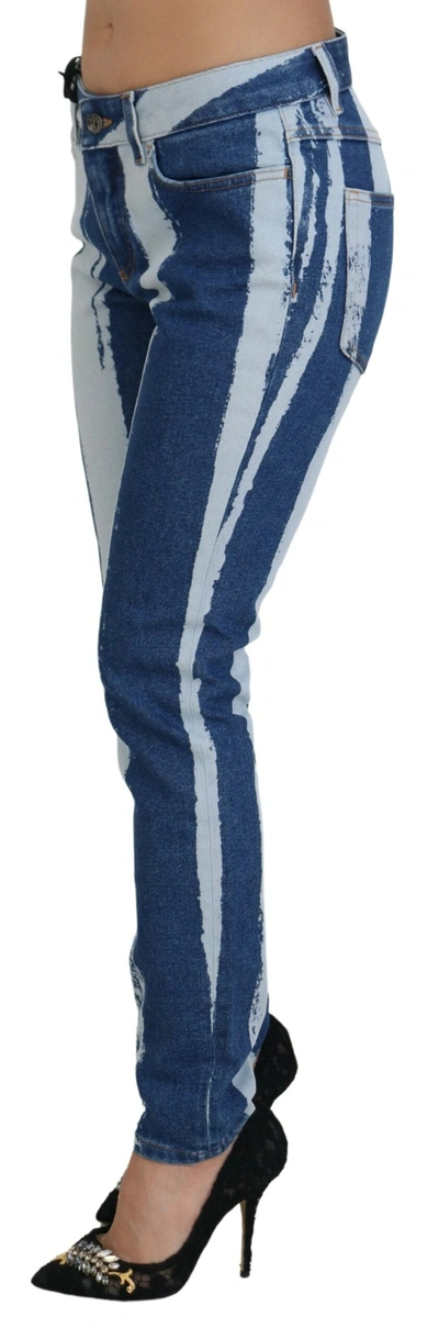 Shop Dolce & Gabbana Cobalt Blue Stripes Skinny Denim Cotton Women's Jeans