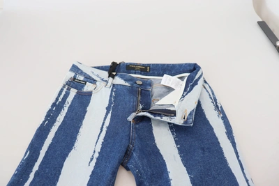 Shop Dolce & Gabbana Cobalt Blue Stripes Skinny Denim Cotton Women's Jeans