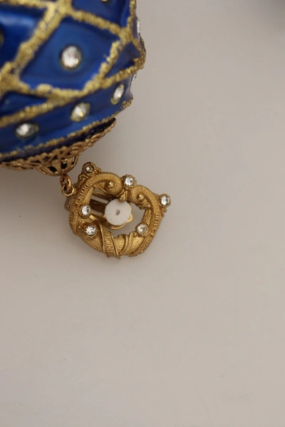 Shop Dolce & Gabbana Gold Brass Blue Dangle Ball Crystal Clip On Women's Earrings