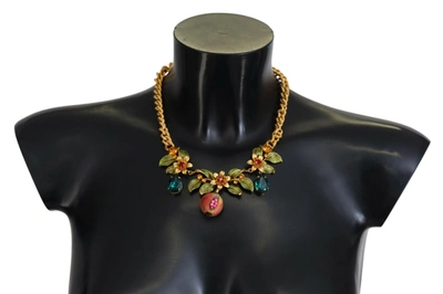 Shop Dolce & Gabbana Gold Brass Crystal Logo Fruit Floral Statement Women's Necklace