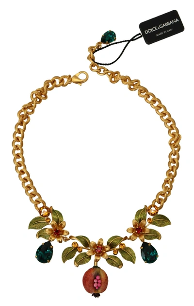 Shop Dolce & Gabbana Gold Brass Crystal Logo Fruit Floral Statement Women's Necklace