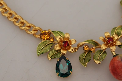 Shop Dolce & Gabbana Gold Brass Crystal Logo Fruit Floral Statement Women's Necklace