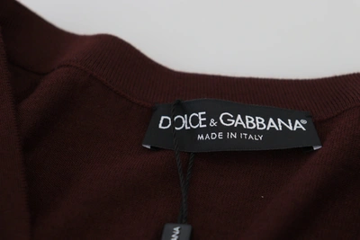 Shop Dolce & Gabbana Maroon Wool Knit Deep V-neck Cardigan Women's Sweater