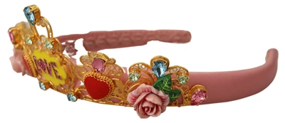 Shop Dolce & Gabbana Multicolor Crystals Flower Love Crown Headband Women's Diadem