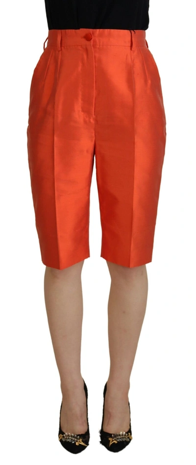 Shop Dolce & Gabbana Orange Silk High Waist Cropped Women's Pants