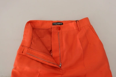 Shop Dolce & Gabbana Orange Silk High Waist Cropped Women's Pants