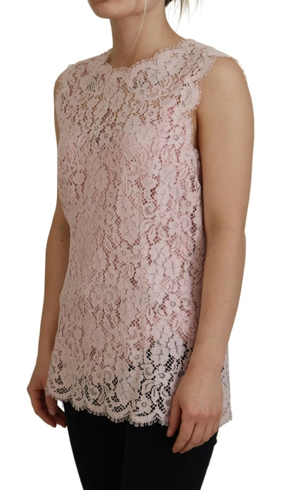 Shop Dolce & Gabbana Pink Floral Lace Sleeveless Tank Blouse Women's Top