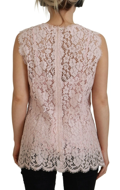 Shop Dolce & Gabbana Pink Floral Lace Sleeveless Tank Blouse Women's Top
