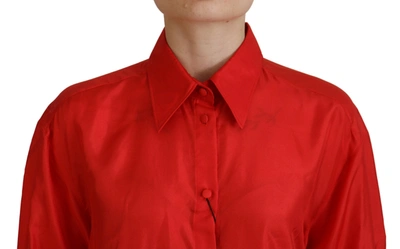 Shop Dolce & Gabbana Red Silk Collared Long Sleeves Dress Shirt Women's Top