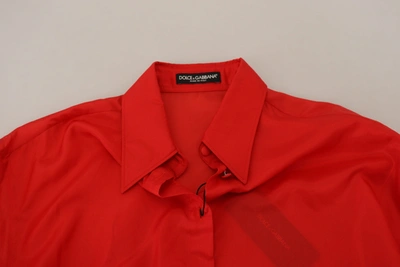 Shop Dolce & Gabbana Red Silk Collared Long Sleeves Dress Shirt Women's Top