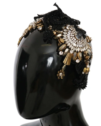 Shop Dolce & Gabbana White Gold Crystal Studded Diadem Women's Headband In Black