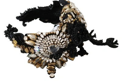 Shop Dolce & Gabbana White Gold Crystal Studded Diadem Women's Headband In Black