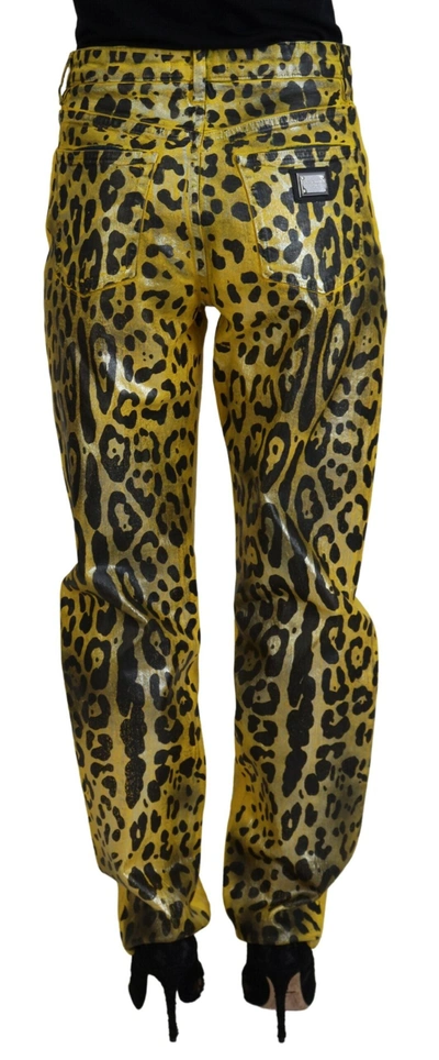 Shop Dolce & Gabbana Yellow Leopard Cotton Straight Denim Women's Jeans