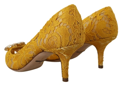 Shop Dolce & Gabbana Yellow Taormina Lace Crystal Heels Pumps Women's Shoes