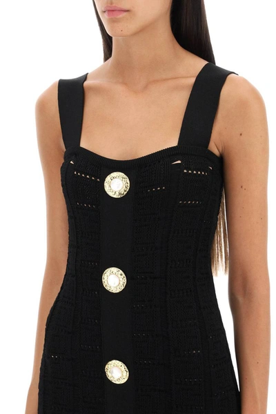 Shop Balmain Knitted Mini Dress With Jewel Buttons In Black