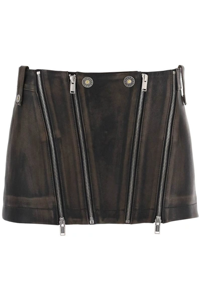Shop Dion Lee Leather Biker Micro Skirt In Brown
