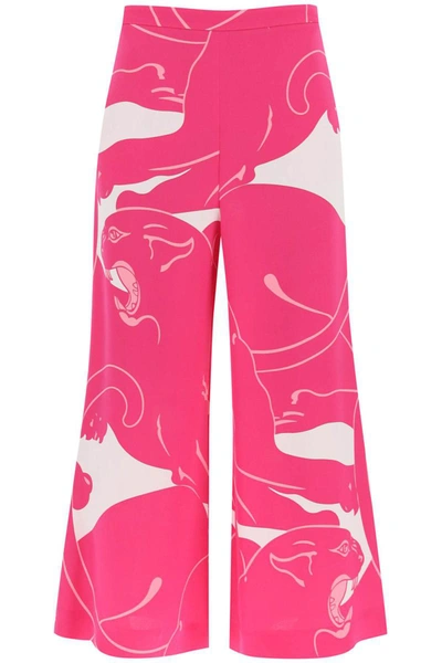 Shop Valentino Garavani Cady Panther Cropped Pants In Multicolor
