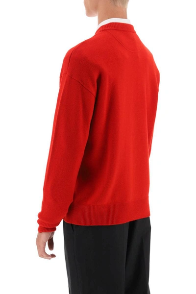 Shop Valentino Garavani Crew-neck Sweater With Maison  Embroidery In Red