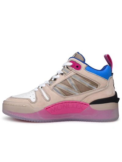 Shop Moncler Multicolor Leather Pivot Sneakers In Beige