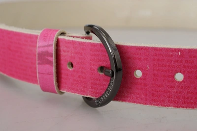 Shop John Galliano Pink Leather Letter Logo Round Buckle Waist Women's Belt