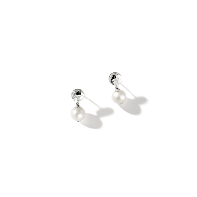 Shop John Hardy Sterling Silver Pearl Drop Earrings - Eb30116 In Silver-tone