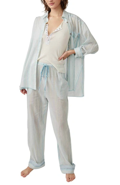 Shop Free People Sleep Mode Cotton Pajama Pants In Blue Combo