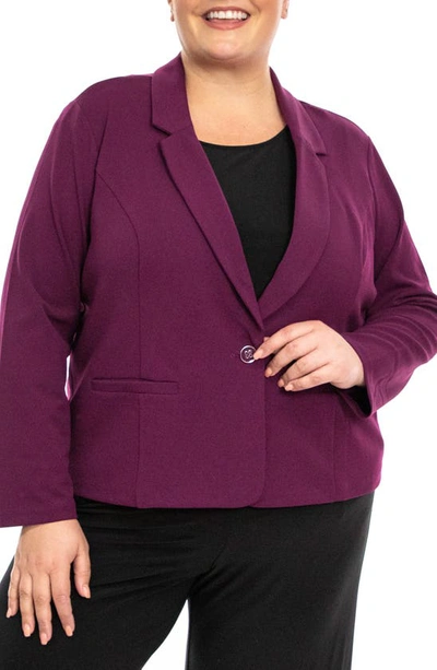 Shop Nina Leonard One Button Notch Lapel Crop Blazer In Crisp Berry