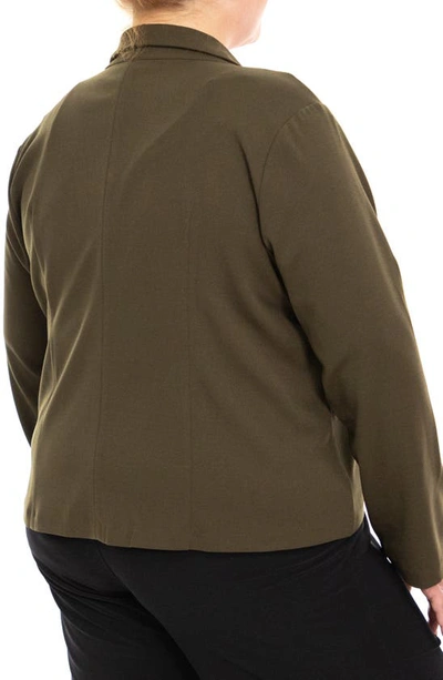 Nina Leonard One Button Notch Lapel Crop Blazer In Dark Olive