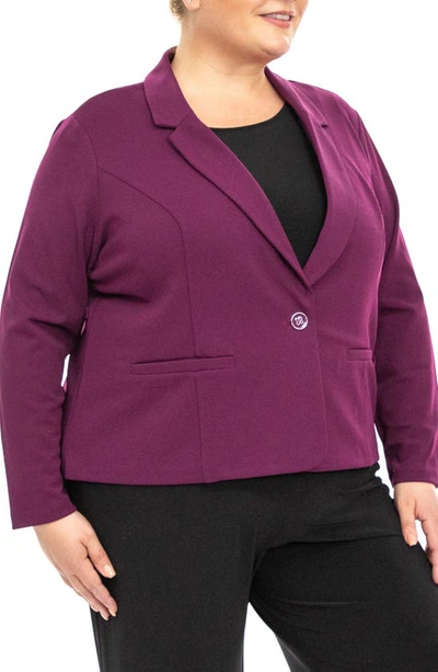 Shop Nina Leonard One Button Notch Lapel Crop Blazer In Crisp Berry