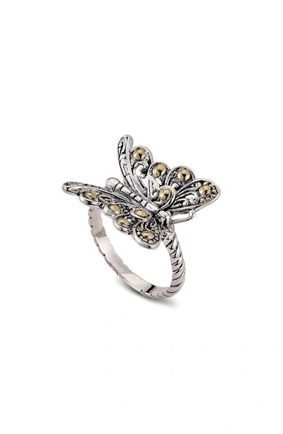 Shop Samuel B. Sterling Silver & 18k Yellow Gold Butterfly Ring In Silver And Gold