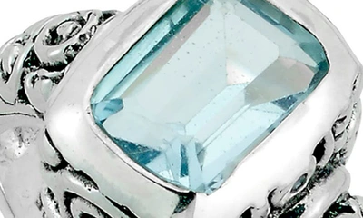 Samuel B. Emerald Cut Blue Topaz Filigree Ring In Blue