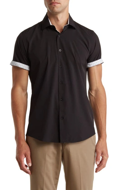 Shop Tom Baine Slim Fit Short Sleeve Performance Stretch Button-up Shirt In Black