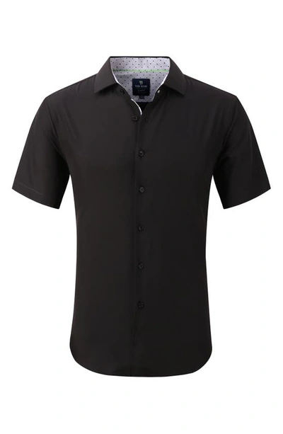 Shop Tom Baine Slim Fit Short Sleeve Performance Stretch Button-up Shirt In Black